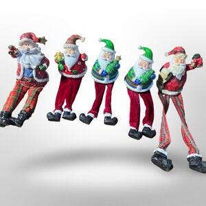 Set of 5 Hanging Santa Claus Christmas Decorations‎ Tartan Plaid 10 Inch cute